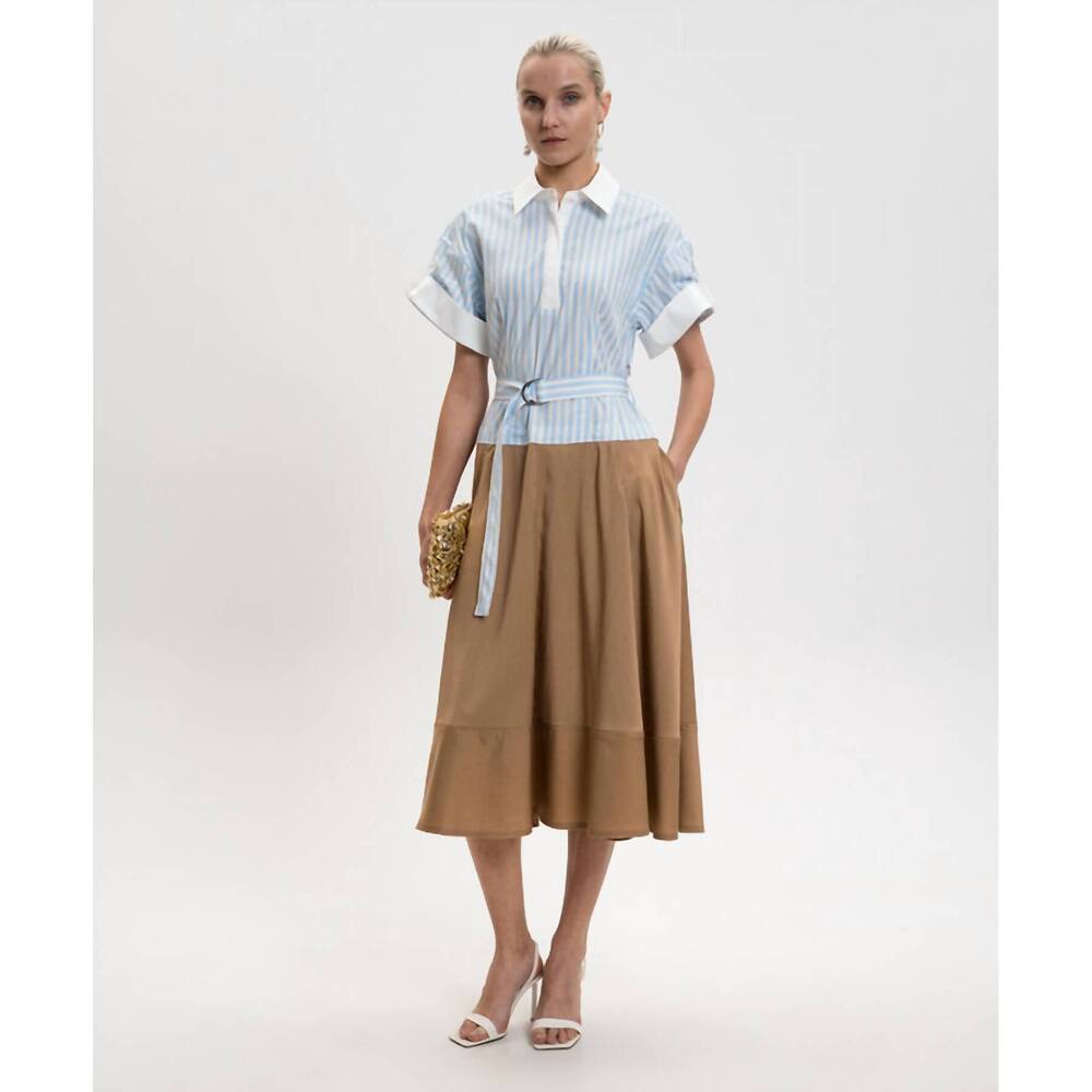 NEW SIMKHAI mylo midi combo shirt dress in blue stripe